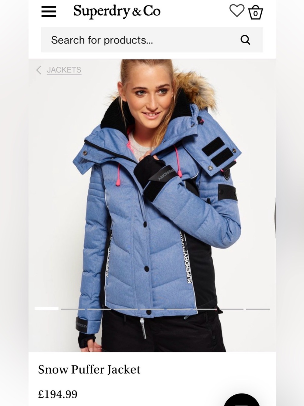 Superdry Japan Women’s Size Large Retro Denim Blue Snow Puffer Hooded Ski Jacket